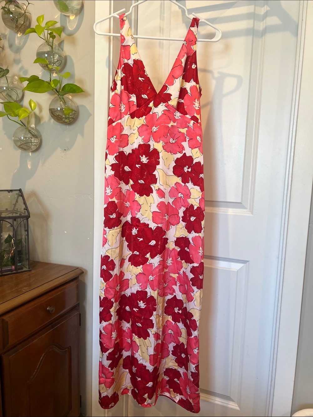 Floral V-Neck Maxi Dress in Red and Pink